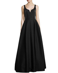 Halston Heritage Sleeveless Notched Faille Ball Gown Black