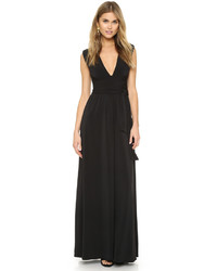 Halston Heritage V Neck Jersey Gown With Wrap Tie