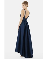 Alfred Sung Highlow Hem Sateen Twill Open Back Gown