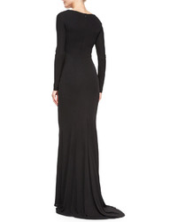 Talbot Runhof Homie Twisted V Neck Stretch Crepe Gown