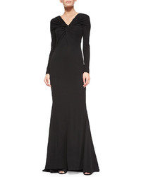 Talbot Runhof Homie Twisted V Neck Stretch Crepe Gown