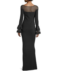 Chiara Boni La Petite Robe Long Sleeve Ponte Illusion Gown Black