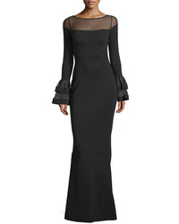 Chiara Boni La Petite Robe Long Sleeve Ponte Illusion Gown Black