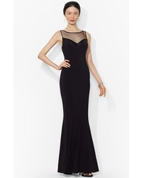 Lauren Ralph Lauren Embellished Yoke Mermaid Gown Black Black Beading 12