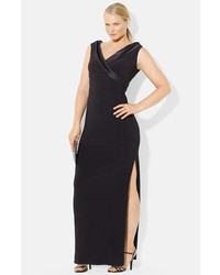 Lauren Ralph Lauren Portrait Collar Jersey Gown Black Black 14w, $120 |  Nordstrom | Lookastic