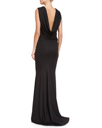 Talbot Runhof Lochar Sleeveless Draped Black Jersey Gown Black