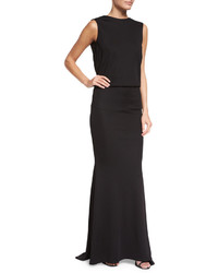 Talbot Runhof Lochar Sleeveless Draped Black Jersey Gown Black