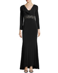 Mark & James by Badgley Mischka Long Sleeve Evening Gown W Lace Detail Black