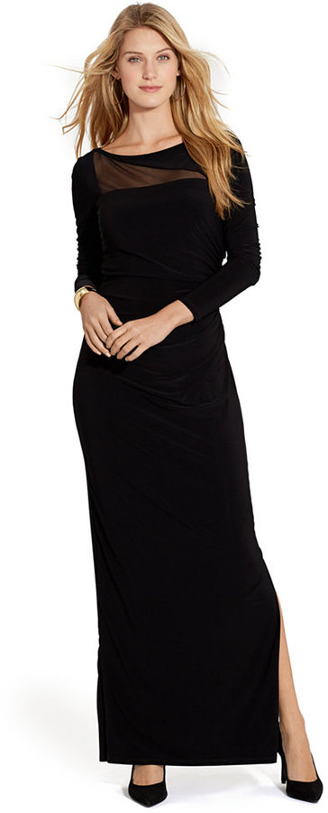 ... Lauren Ralph Lauren Long Sleeve Sheer Panel Gown ...