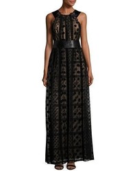 Marchesa Notte Sleeveless Grecian Tulle Overlay Gown Black