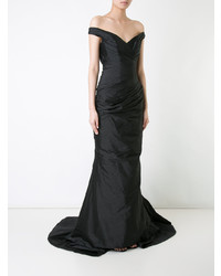 Romona Keveza Off Shoulder Ruched Fishtail Gown