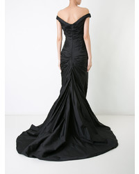 Romona Keveza Off Shoulder Ruched Fishtail Gown