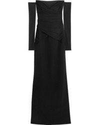 Versace Off The Shoulder Ruched Silk Cady Gown Black