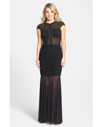 Terani Couture Ruched Sheer Panel Trumpet Gown