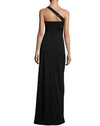 Armani Collezioni Sequined One Shoulder Jersey Gown Black
