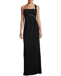 Armani Collezioni Sequined One Shoulder Jersey Gown Black