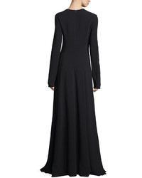 The Row Seri Long Sleeve V Neck Gown Black