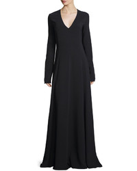 The Row Seri Long Sleeve V Neck Gown Black