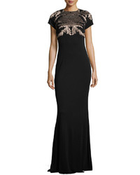 David Meister Short Sleeve Acanthus Jersey Gown Black