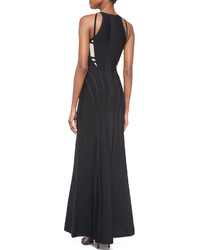 Herve Leger Sleeveless Cage Cutout Gown Black