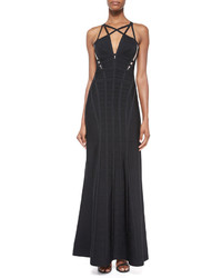 Herve Leger Sleeveless Cage Cutout Gown Black