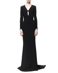 Stella McCartney Caprice Open Back Long Sleeve Plunging Gown Black