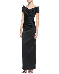 Talbot Runhof Off The Shoulder Ruched Gown Black