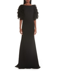 Badgley Mischka Collection Tiered Feather Evening Dress