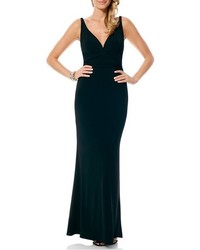Laundry by Shelli Segal Wrap Detail V Neck Gown