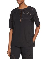 Theory Antazie E2 Ghost Crepe Eyelet Top Black