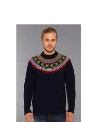Fred Perry Fair Isle Turtle Neck Sweater Long Sleeve Pullover Navy
