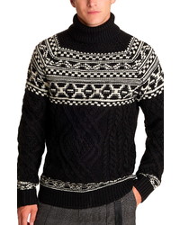 KARL LAGERFELD PARIS Fair Isle Cable Turtleneck Sweater
