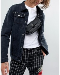 ASOS DESIGN Leather Bum Bag In Black With Front Stud Pocket