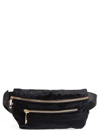 Velvet Leather Fanny Pack, Black