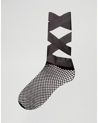 Asos Fishnet Bow Strap Ankle Socks