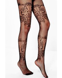 Boohoo Isabelle Double Lace Panel Fishnet Tights