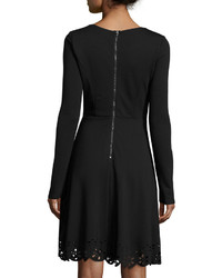 Neiman Marcus Fit Flare Laser Cut Hem Dress Black Plus Size