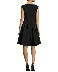 Halston Heritage V Neck Cap Sleeve Fit And Flare Cocktail Dress
