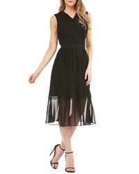 Kay Unger Pleated Chiffon Faux Wrap Cocktail Dress