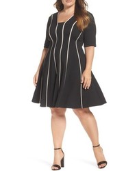 Gabby Skye Plus Size Contrast Piping Knit Fit Flare Dress
