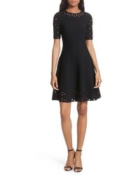 Milly Pointelle Detail Knit Fit Flare Dress