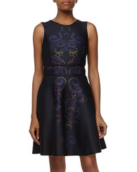 Cynthia Rowley Scroll Design Fit And Flare Dress Black