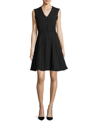 Rebecca Taylor Sleeveless V Neck Fit And Flare Tweed Dress