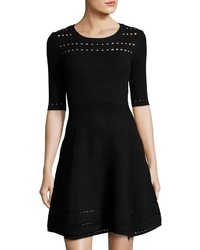 Milly Textured Stitch Fit And Flare Dress Black