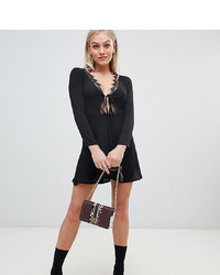 Missguided Petite Tie Front Skater Dress In Black