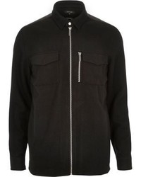River Island Black Zip Front Flannel Shirt Jacket