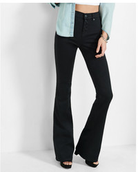 Express Black High Waisted Button Fly Stretch Slim Flare Jeans