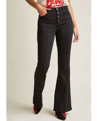 ModCloth Button Fly Flare Jeans In Black In Xl Flare Denim Pant By
