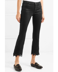 J Brand Selena Cropped Guipure Lace Trimmed Mid Rise Flared Jeans