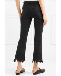 J Brand Selena Cropped Guipure Lace Trimmed Mid Rise Flared Jeans